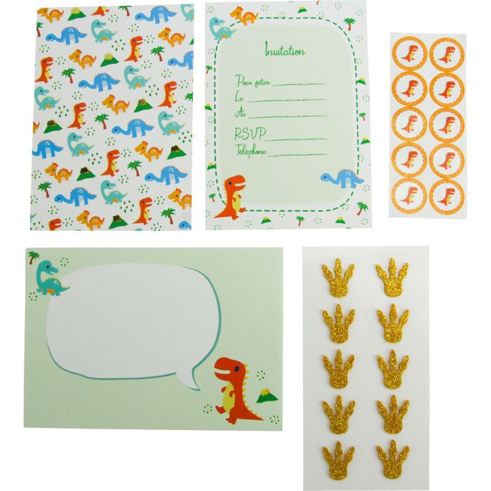Carte D Invitation Enfant Deco Dinosaure 10 Pieces Megacrea Diy Multicolore Assort Cdiscount Beaux Arts Et Loisirs Creatifs