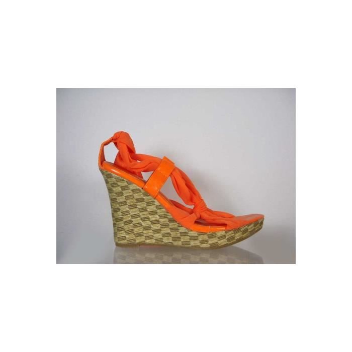 sandale compensée orange