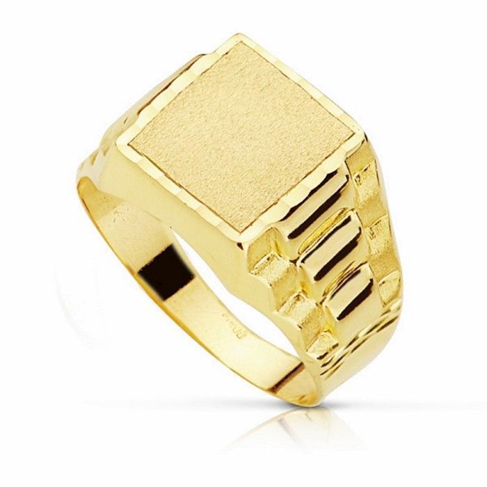 Chevalière Chevalier creux dor 18 carats 11x11 mm. Étayé poli sculpté - Taille: 30