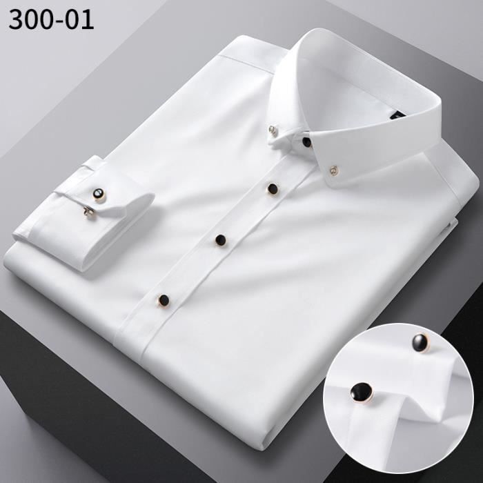 Chemise Homme En Soie Extensible - Coupe Ajustée - Sans Repassage - Manches Longues - Blanc