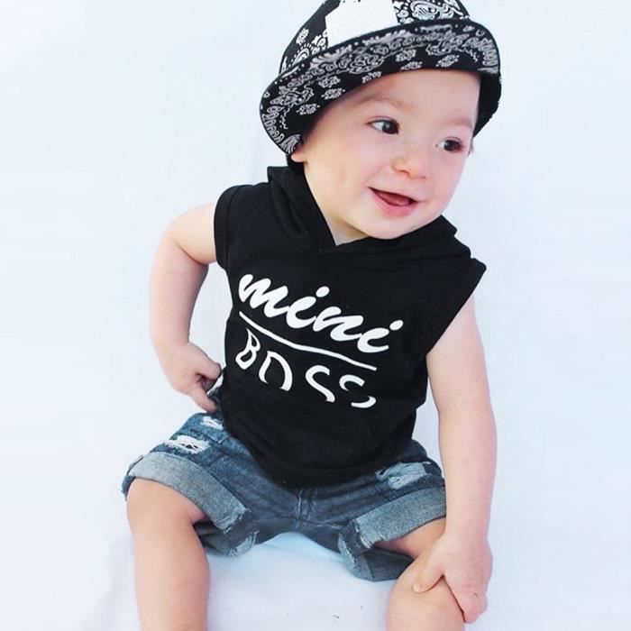 Lettre Enfant Garcons Bebe Debardeur Imprime A Capuchon Tops Trou Denim Tenues Jean Shorts Noir Noir Cdiscount Pret A Porter