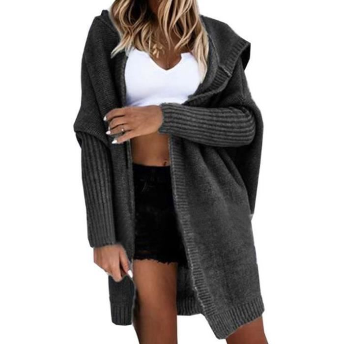 Cardigan Femme Ample à Capuche - Tricoté - Manches Longues - Automne/hiver