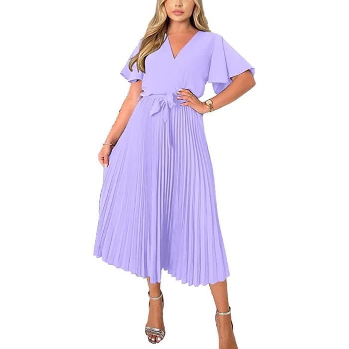 Robe Longue Pour Femme - Longueur Au Sol - Robe De Bal - Ourlet Scié - Tendance - Style Bohème - Grande Taille - Col En V - Couleur Unie - Dentelle