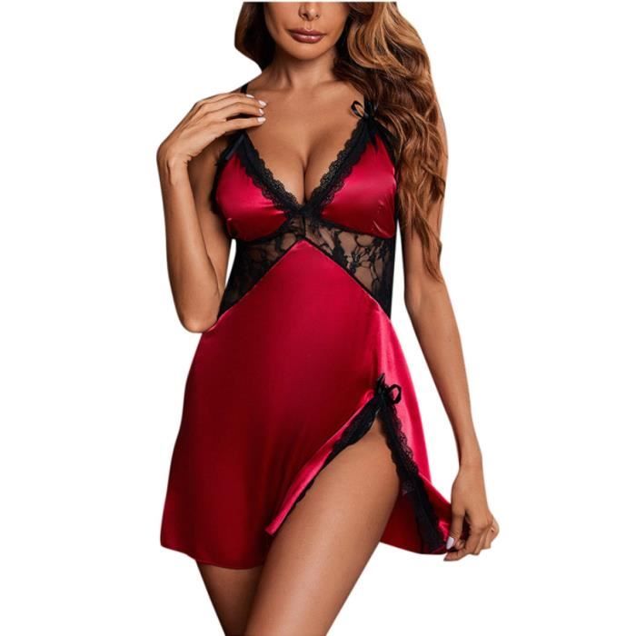 Chemise De Nuit Femme Sexy En Satin - Col V Profond - Manches Courtes - Couleur Argent - Taille Large - Douce Et Confortable