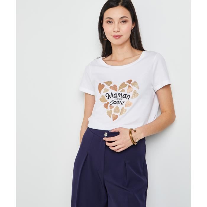 T-shirt Femme Grain De Malice Taille S - Beige à Fleurs Noires, Occasion Très Bon état