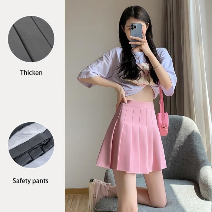 Jupe Mini jupes courtes plissees taille haute pour femmes mode coreenne decontractee Kawaii ligne a Style SKU 16 Pink regular Blanc Cdiscount Pret a Porter