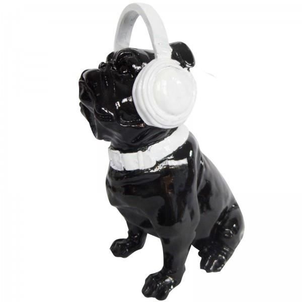 Statue street art bouledogue pop art avec casque de musique