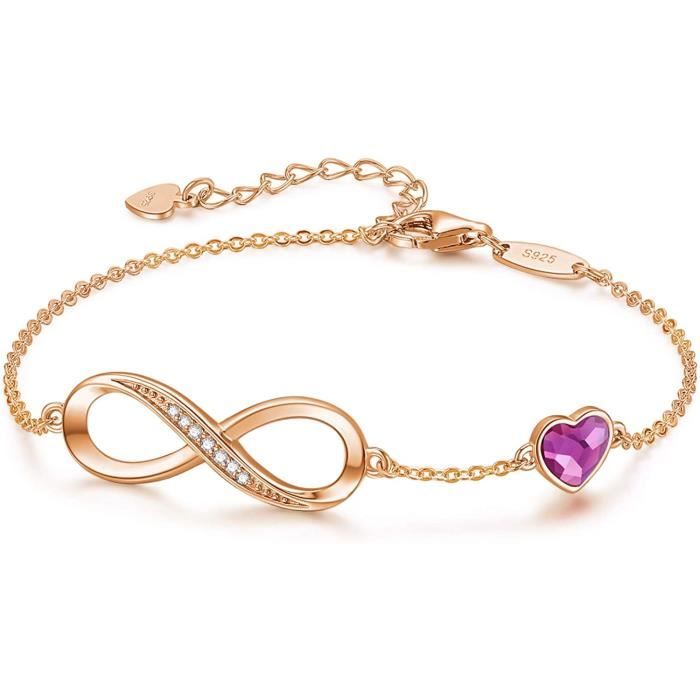 Bracelet Gourmette Femme Cadeau Anniversaire Noël Saint Valentin - Coffret à bijoux Femme - 18+5cm Réglable - Violet
