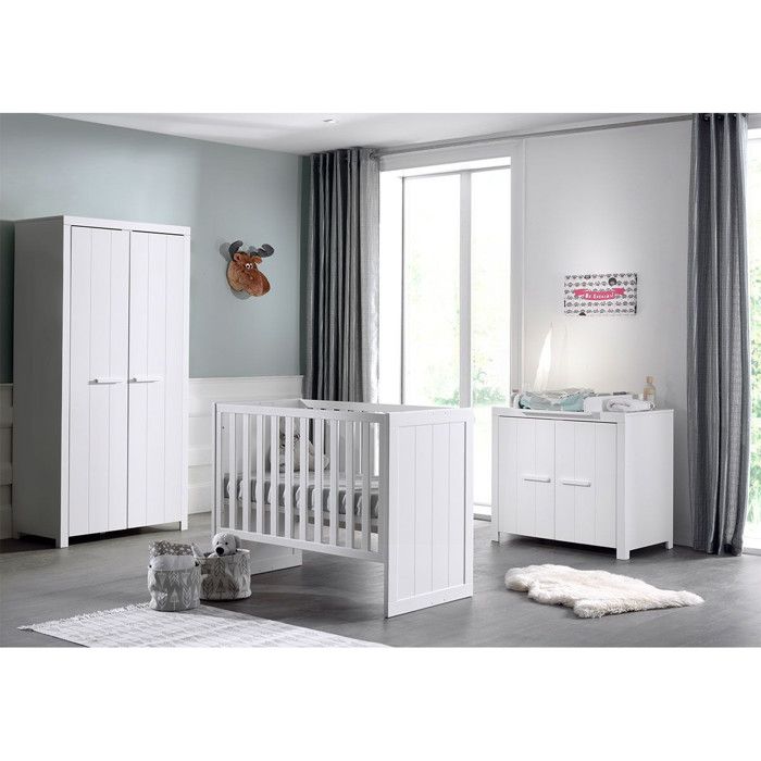 Pack - Lit Bébé 60x120cm Commode & Armoire Erik I Blanc Pack - Lit Bébé 60x120cm Commode & Armoire Erik I Blanc