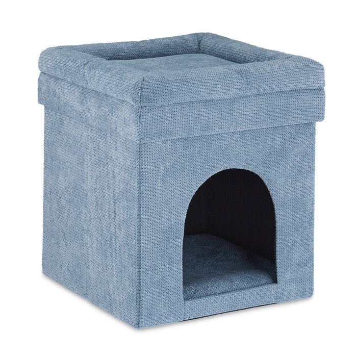Relaxdays Refuge chat Tabouret Cachette chats et petits chiens coussins pliable siège dé HlP 42x38x38 cm gris