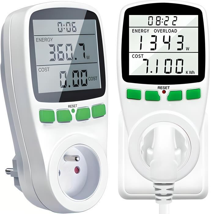 Retoo Wattmètre Prise Compteur d'Énergie Consommation d'Énergie avec Protection Contre Les surcharges 3600W Compteur de consommation