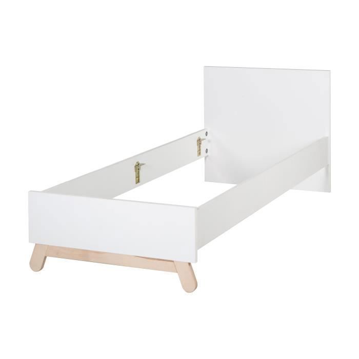 roba cadre de lit enfant 90 x 200 cm - clara - style scandinave moderne - structure de lit avec pieds en hêtre massif - blanc