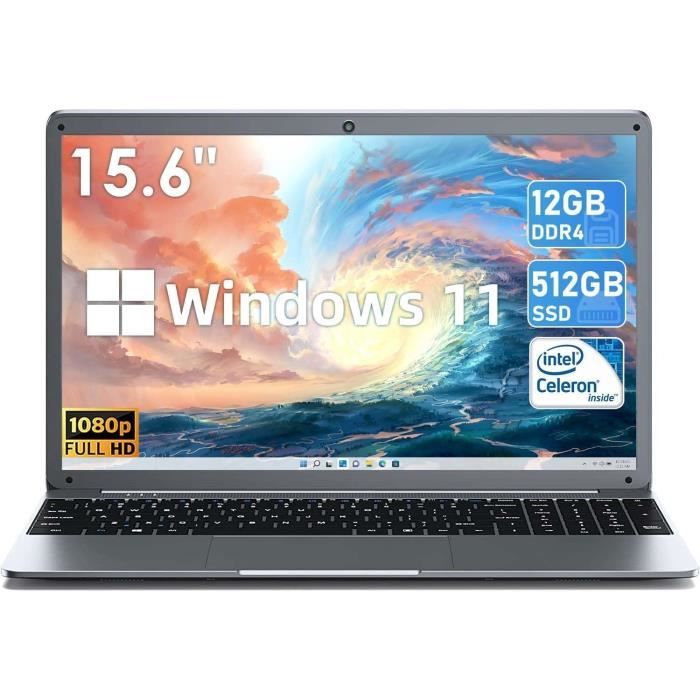 PC Portable 15,6 Pouces 16Go RAM 512Go SSD - Processeur Celeron N5095 - FHD 1080P - Argenté