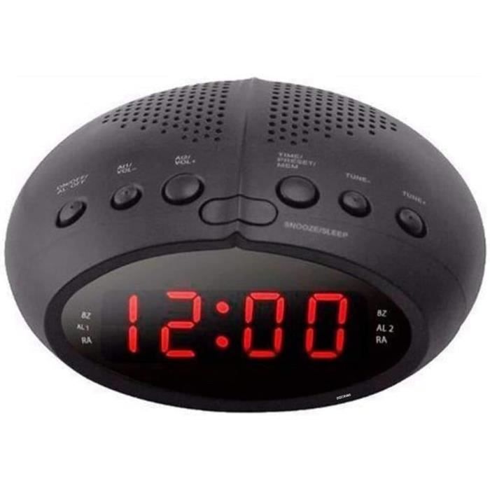 Westclox Radio-Réveil Double Alarme LED Rouge - Radio FM 20 Stations Avec Batterie Secours