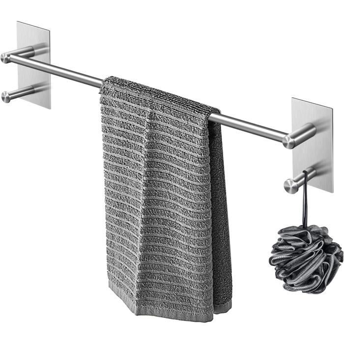 Porte-Serviette Adhésif 23 Cm - Acier Inox 304, Sans Percer, Pour Salle De Bain, Cuisine, Support Murale Réglable
