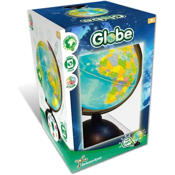 Globe Terrestre Lumineux - SCIENCE4YOU - 20 cm - Rechargeable USB - Pour Enfants 8+ Ans