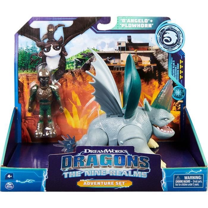 Coffret Dragons Les neuf Royaumes Dragon Gris Bissocorn Avec Battement Des Ailes Et Son Dresseur D Angelo Viking Figurine Personna