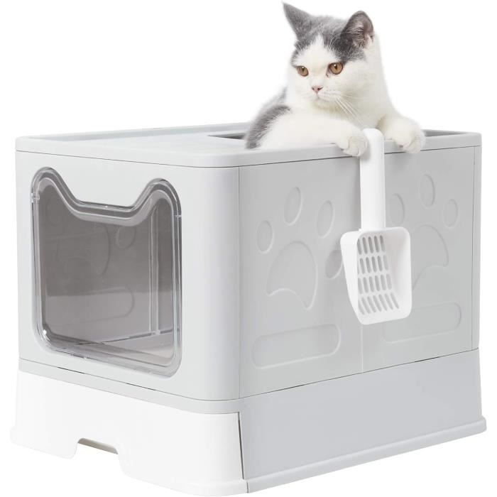 Comparer les prix de BingoPaw Bac Litière Chat Pliable: Maison de Toilette XXL pour Chats Grande Taille Anti Odeur Caisse Litière Fermée 51 x 41 x 3854