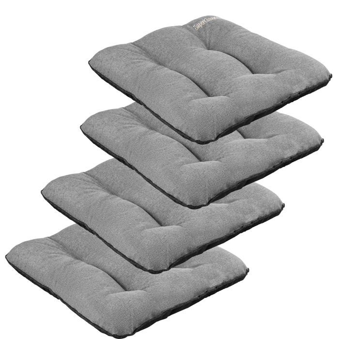 Coussin de Chaise Banc de Jardin - Superkissen24. - 4 x 45x45 cm - Bain de Soleil - Intérieur/Extérieur - Imperméable - Lin Gris
