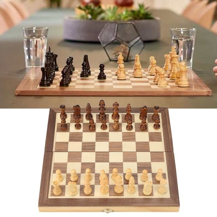 Jeu D'échecs Magnétique Pliable En Bois – Voyage, Maison Et Extérieur – Avec Dames