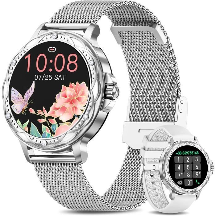 Montre Connectée Femme Sanorum - Appels, 1.39" écran HD, Suivi Santé 24h, 120 Sports, étanche