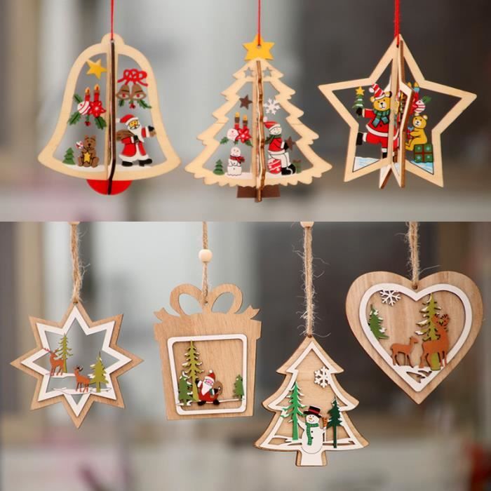 4pcs décorations de noël en bois laser de noël creusé arbre de noël