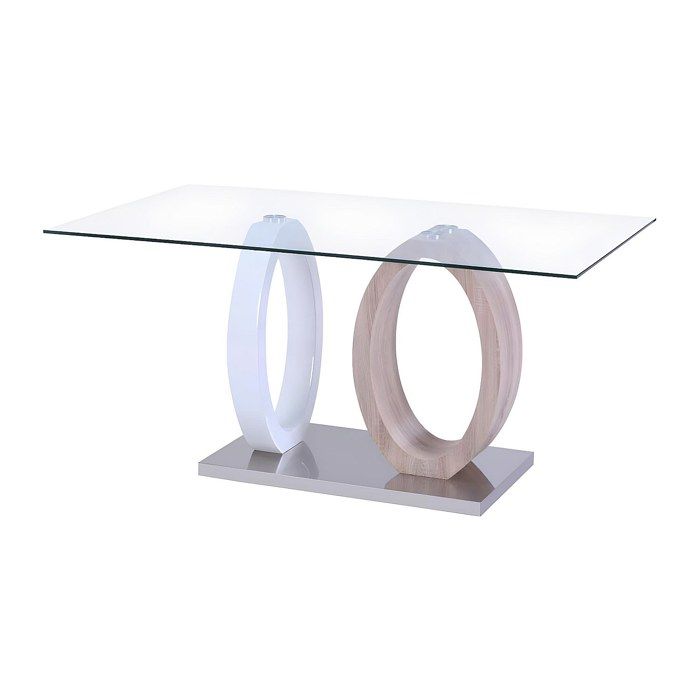 Table à manger - AYANE - Verre trempé et MDF - Chêne & Blanc - 6 places - Contemporain Table à manger - AYANE - Verre trempé et MDF - Chêne & Blanc - 6 places - Contemporain