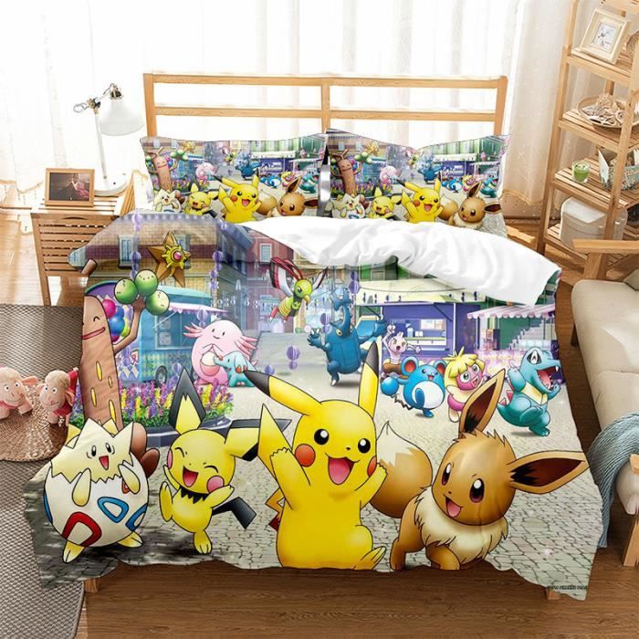 Pokémon Pikachu 264*239cm couvre-lit imprimé Parure de lit 3 pièces EJ