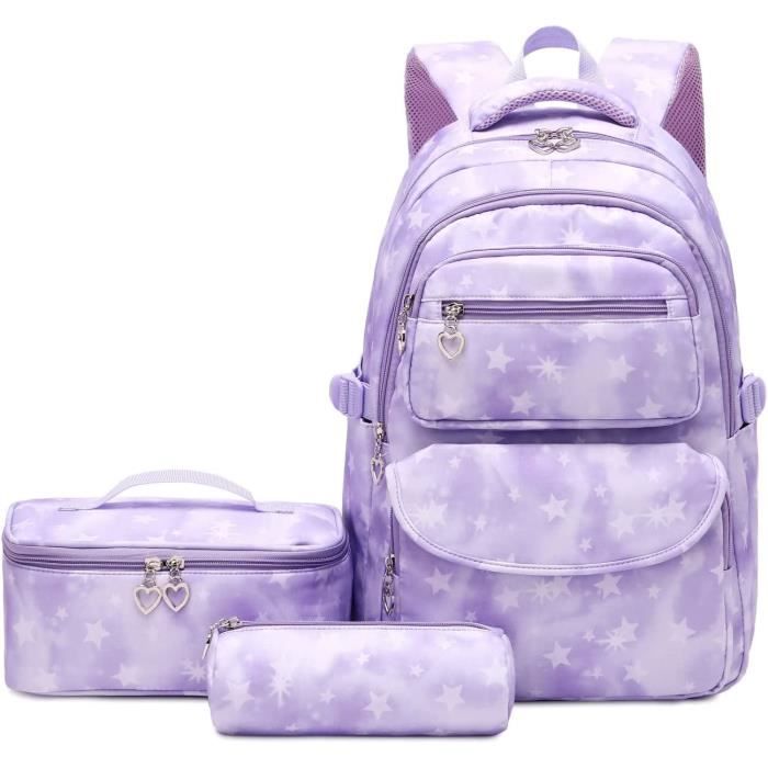 3pcs sac a dos fille primaire - cartable enfant pour scolaire primaire pour fille 7-14 ans - étoile violette