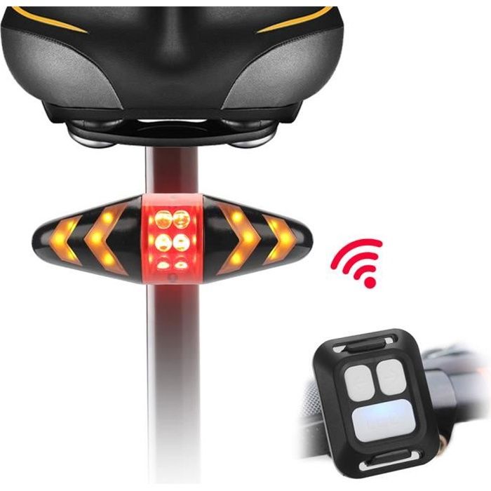 Feu arrière de vélo LED Clignotants avec télécommande sans Fil Multifonction Modes Étanche pour VTT Vélo de Route - Noir
