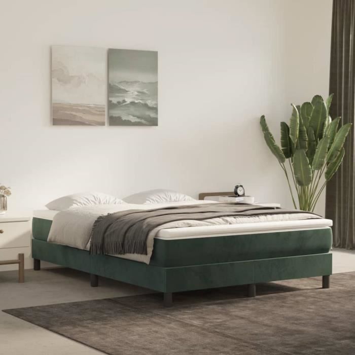 Sommier à ressorts de lit Vert foncé 140x190 cm Velours - ZERODIS - Tapissier - Pieds de lit inclus