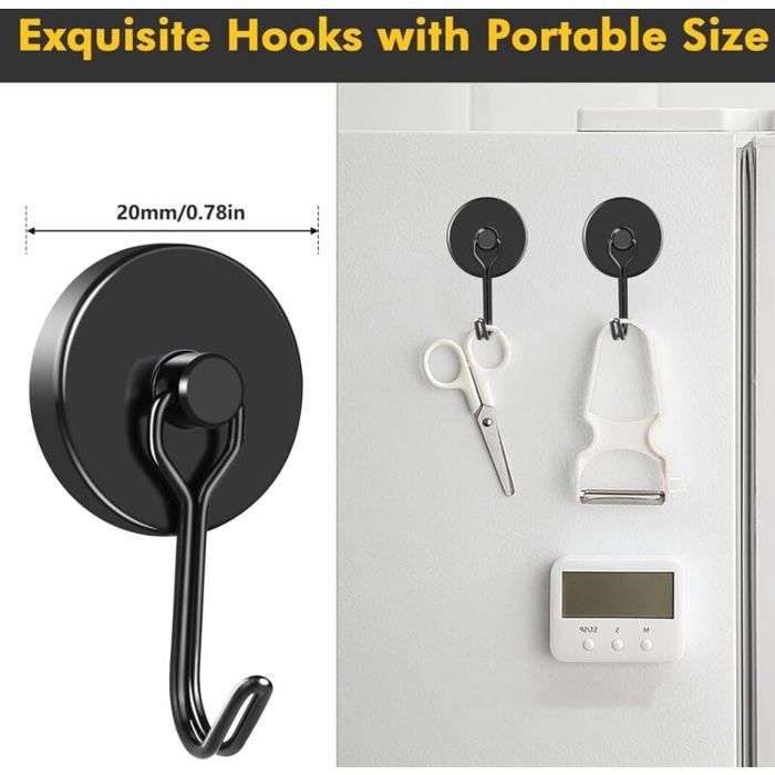3-H Crochets magnétiques robustes, crochets de garage 2 grands, 2 petits, support d'outils magnétique noir robuste pour rangement de garage pour suspension intérieure et extérieure (Noir