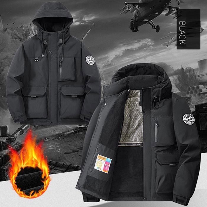 Veste Homme Grande Taille Hiver – Softshell Zippée Avec Capuche Amovible – Coupe-Vent, Poches Cargo