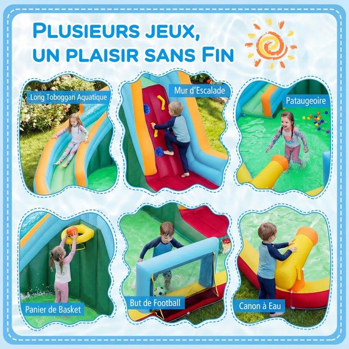 Château Gonflable avec Toboggan Incurvé/Zone de Saut/Mur d'escalade/Piscine à Éclaboussures/Jeu Cible et Canon à Eau pour 4 Enfants 3-12 Ans avec Gonfleur 450 W à partir de 360,79 € (juillet 2026 Château Gonflable avec Toboggan Incurvé/Zone de Saut/Mur d'escalade/Piscine à Éclaboussures/Jeu Cible et Canon à Eau pour 4 Enfants 3-12 Ans avec Gonfleur 450 W à partir de 360,79 € (juillet 2026