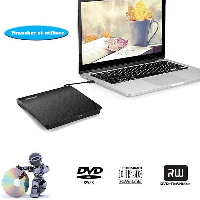 Lecteur CD DVD Externe USB 3.0, Rodzon Graveur CD DVD Externe CD / DVD /-RW  / ROM Transmission à Grande Windows 10 / 8 / 7 / XP /