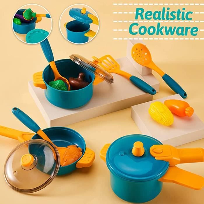 HYAKIDS Accessoire Cuisine Dinette Enfant, Jouet Cuisine Enfant Avec Casseroles Et Poêles, Jeu De Rôle Cadeau Pour Filles Et Garçons 3-5 Ans