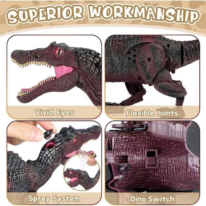 Dinosaure Télécommandé T-Rex Réaliste – LED, Brumisation, Rugissement – 2,4 GHz – Batterie 1200 MAh