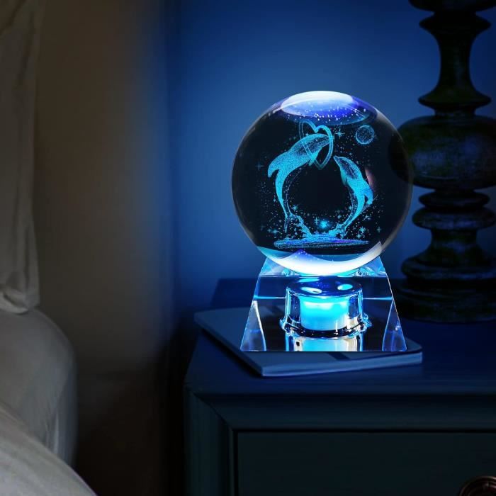 Boule De Cristal De Dauphin 3D Avec Base De Lumière De Nuit Colorée Led, Cadeau Dauphin, Lampe De Projection Pour Enfants, - Puériculture & Eveil Bébé