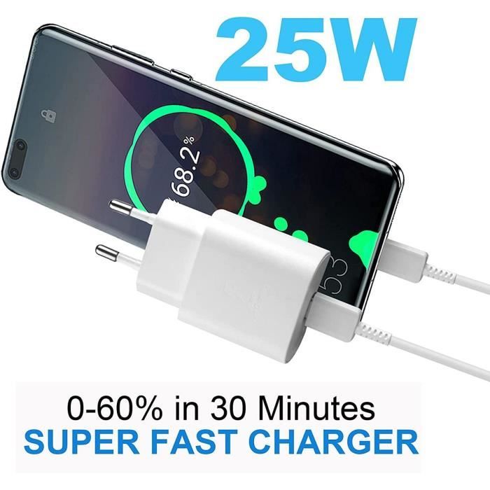 Chargeur Rapide 25W USB-C Blanc pour Samsung Galaxy A23 4G-5G A21s A21 A20e  A14 5G A03s A02s
