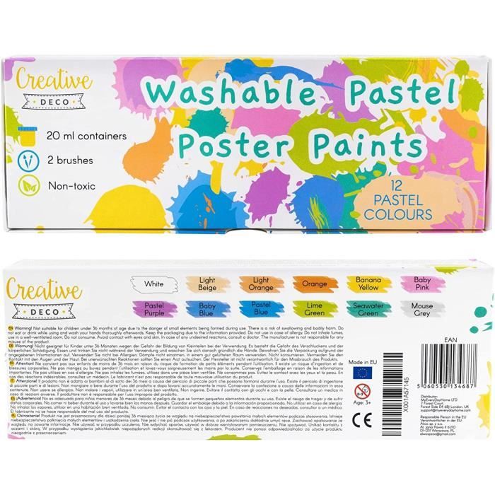 Peinture Enfant Lavable Doigt - Creative Deco - 12x20ml - Couleurs Pastel  Intenses et Pigmentées - Cdiscount Jeux - Jouets