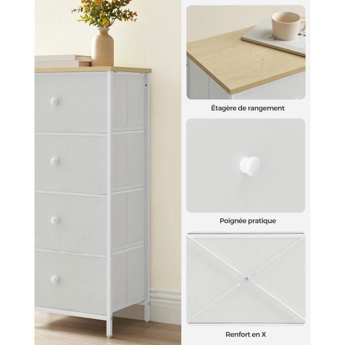 Commode enfant Ines Lys blanche 4 tiroirs grande capacité