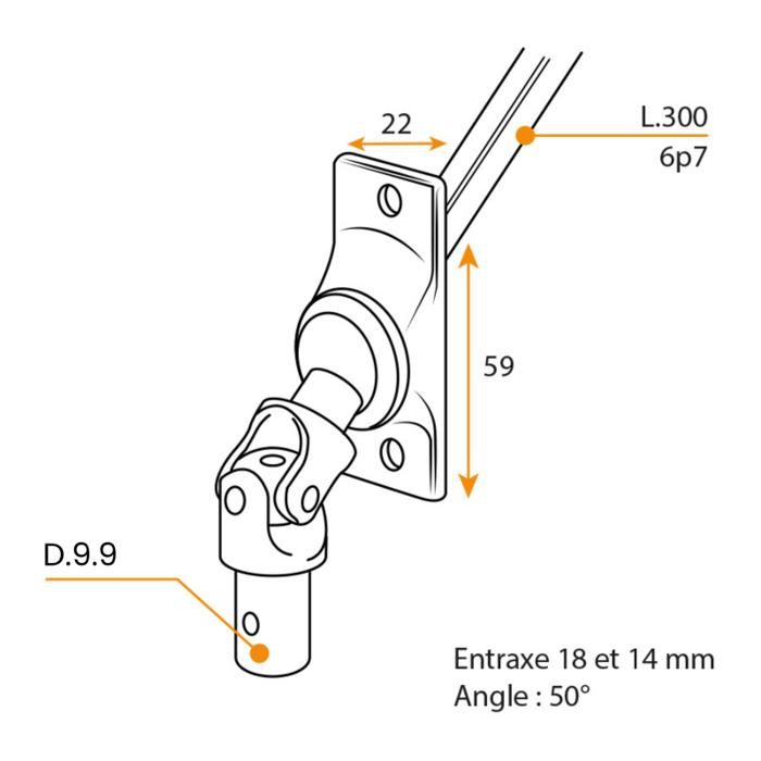 Sortie De Caisson - 6 Pans De 8 - Diamètre 12 Mm - Angle 45 Couple Max 5 Nm Passe Caisson Sortie De Coffre Guide Deporte