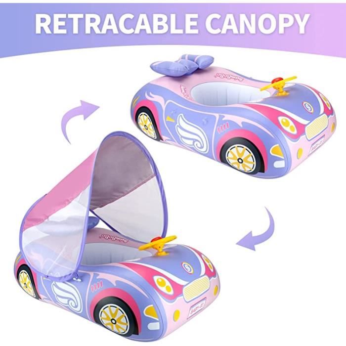 Bouée de piscine gonflable avec auvent, motif flamant rose, pour bébés et tout-petits Bouée de piscine gonflable avec auvent, motif flamant rose, pour bébés et tout-petits