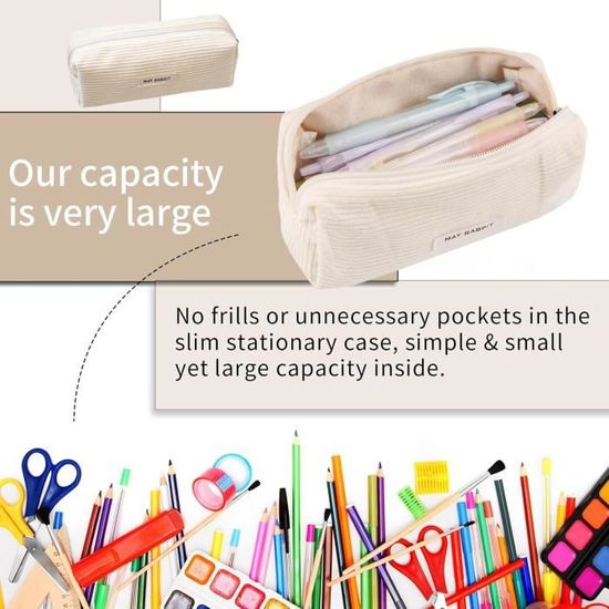 Lot De 2 Trousses à Crayons En Velours Côtelé Beige - Grande Capacité, Multifonction, Pour école Ou Bureau
