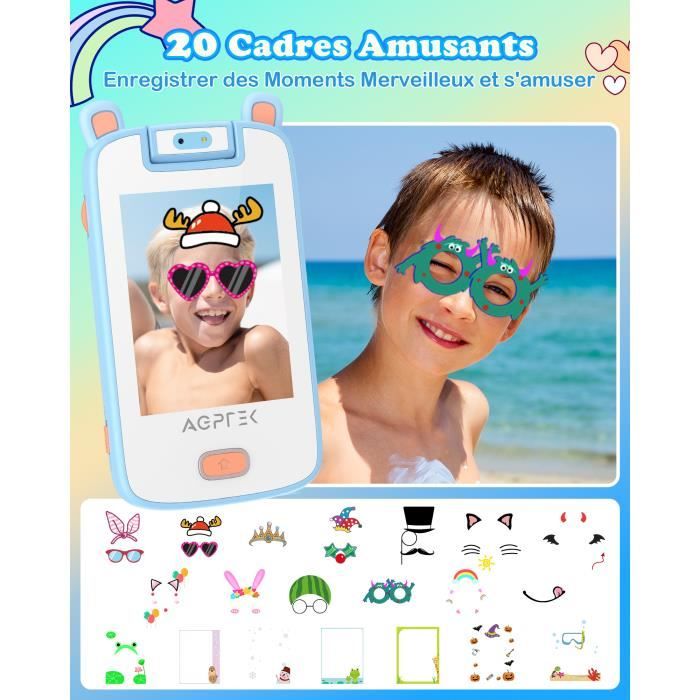 Luckits – Téléphone Jouet Tactile 2.8″ – Appareil Photo 9600W – 32 Go – 3-8 Ans