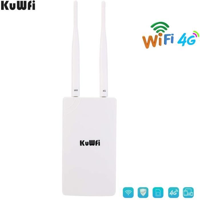 KuWFi Routeur 4G sim, 4G CPE Routeurs WiFi 300Mbps CAT4 SIM LTE Fonctionne  avec Une caméra IP ou Couverture WiFi extérieure avec Une Antennes