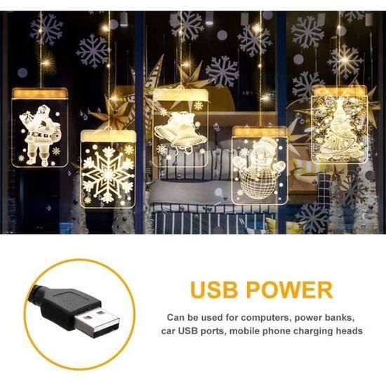 3D LED Lumières de fenêtre de Noël suspendues - USB Décorations extérieures  de lumière de Noël avec crochets