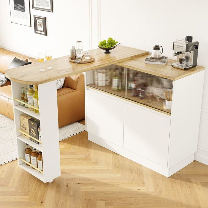 Table de Bar Extensible avec Espace de Rangement - Meuble avec 2 Portes ...