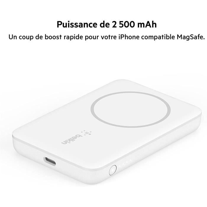 Belkin Batterie externe sans fil magnetique 2,5K (chargeur portable  compatible avec MagSafe pour iPhone 14, 13, 12 charge rapide - Cdiscount  Téléphonie