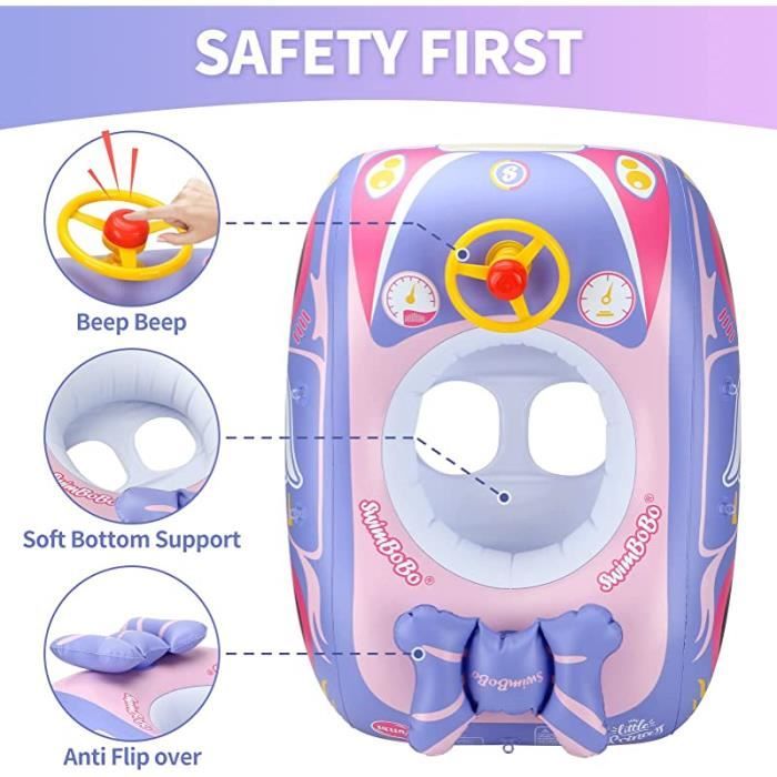 Flotador De Piscina Para Bebé Con Toldo UPF 50+, Asiento De Seguridad Y Base De Espuma De Perlas, De 47x48 Cm, Para Niños De 3 A 24 Meses Y Peso De 13 A 40 Libras, Sin Inflar